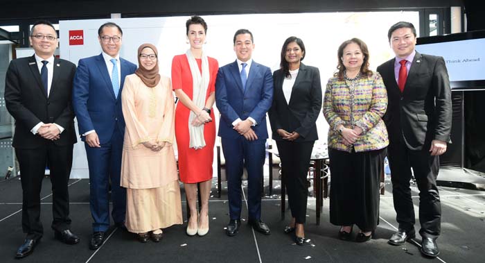 (From left) ACCA Malaysia Advisory Committee deputy president Datuk Lock Peng Kuan, PwC Malaysia’s Consulting Leader and Sustainability & Climate Change Leader Andrew Chan, Merina, Leadpreneur co-founder Jessica Macias, forum moderator Ben Ibrahim, Talent Corporation Berhad Malaysia head of Industry, Talent Partnerships and Solutions Sugunah Verumandy, Chin and ACCA Malaysia head Edward Ling posing for a photo yesterday after the launch of the Women’s Network.